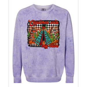 Western Boho Aztec Cowhide Red Plaid Christmas With My Tribe Gift Colorblast Crewneck Sweatshirt