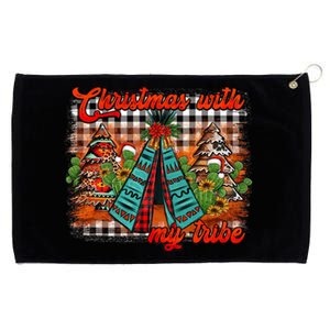 Western Boho Aztec Cowhide Red Plaid Christmas With My Tribe Gift Grommeted Golf Towel