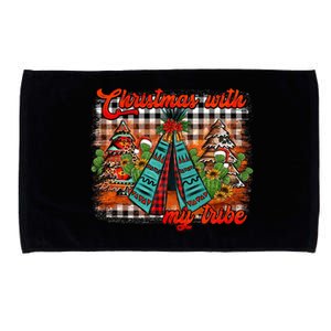 Western Boho Aztec Cowhide Red Plaid Christmas With My Tribe Gift Microfiber Hand Towel