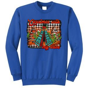 Western Boho Aztec Cowhide Red Plaid Christmas With My Tribe Gift Sweatshirt