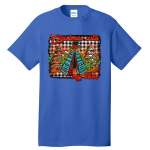 Western Boho Aztec Cowhide Red Plaid Christmas With My Tribe Gift Tall T-Shirt