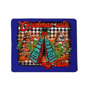 Western Boho Aztec Cowhide Red Plaid Christmas With My Tribe Gift Mousepad