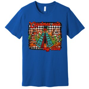 Western Boho Aztec Cowhide Red Plaid Christmas With My Tribe Gift Premium T-Shirt