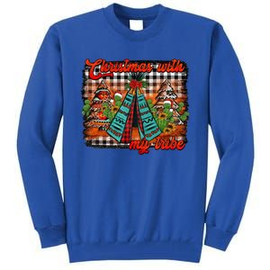 Western Boho Aztec Cowhide Red Plaid Christmas With My Tribe Gift Tall Sweatshirt