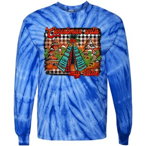 Western Boho Aztec Cowhide Red Plaid Christmas With My Tribe Gift Tie-Dye Long Sleeve Shirt