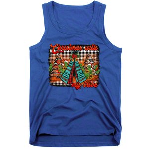 Western Boho Aztec Cowhide Red Plaid Christmas With My Tribe Gift Tank Top