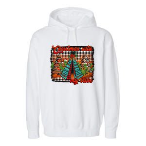 Western Boho Aztec Cowhide Red Plaid Christmas With My Tribe Gift Garment-Dyed Fleece Hoodie