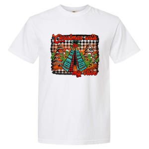 Western Boho Aztec Cowhide Red Plaid Christmas With My Tribe Gift Garment-Dyed Heavyweight T-Shirt