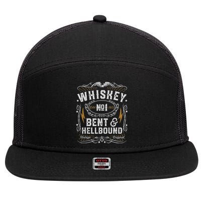 Whiskey Bent And Hellbound Country Music Biker Bourbon Gift 7 Panel Mesh Trucker Snapback Hat