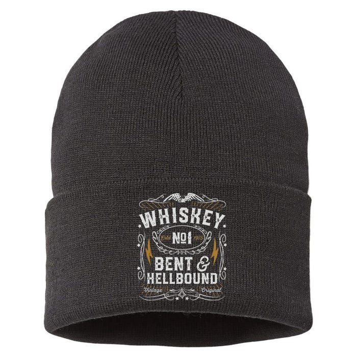 Whiskey Bent And Hellbound Country Music Biker Bourbon Gift Sustainable Knit Beanie