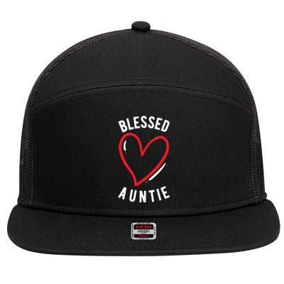 Wo Blessed Auntie Cute Love Heart Aunt Reveal Vibes Gift 7 Panel Mesh Trucker Snapback Hat