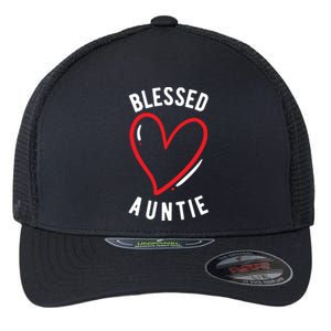 Wo Blessed Auntie Cute Love Heart Aunt Reveal Vibes Gift Flexfit Unipanel Trucker Cap