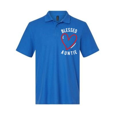 Wo Blessed Auntie Cute Love Heart Aunt Reveal Vibes Gift Softstyle Adult Sport Polo