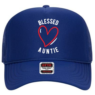 Wo Blessed Auntie Cute Love Heart Aunt Reveal Vibes Gift High Crown Mesh Back Trucker Hat