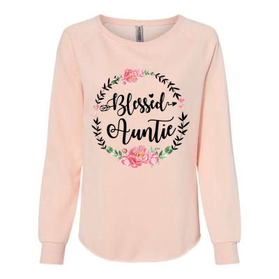 Wo Blessed Auntie Cute Flower Auntie Gift Womens California Wash Sweatshirt