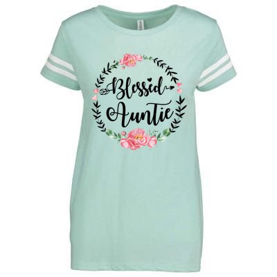 Wo Blessed Auntie Cute Flower Auntie Gift Enza Ladies Jersey Football T-Shirt