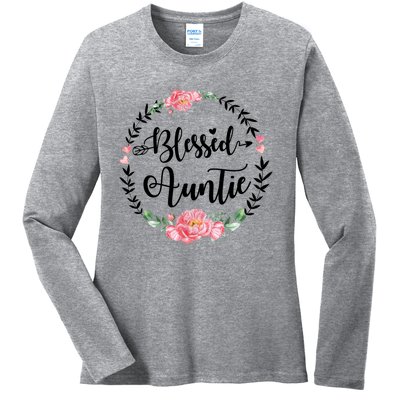 Wo Blessed Auntie Cute Flower Auntie Gift Ladies Long Sleeve Shirt