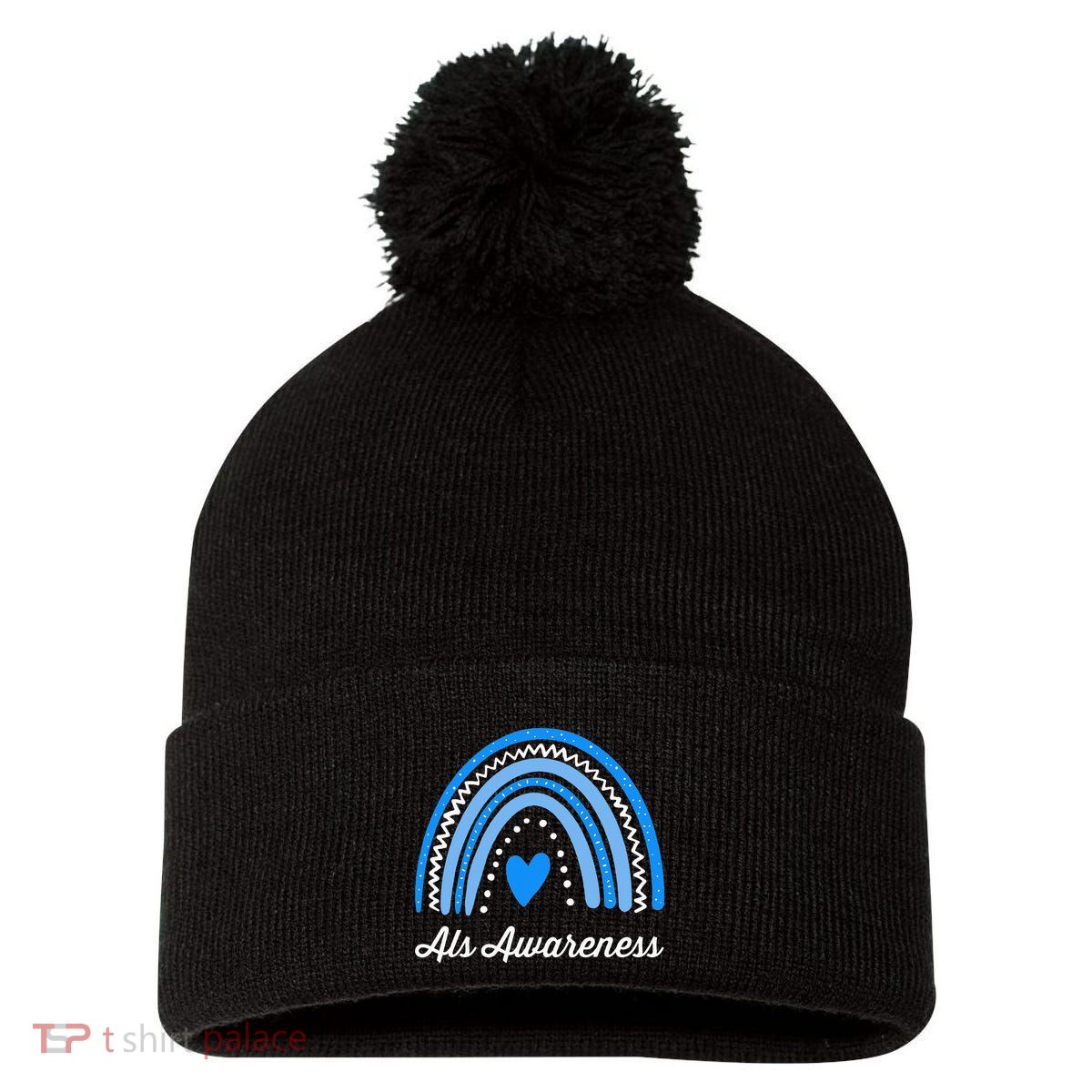 Wear Blue ALS Awareness Pom Pom 12in Knit Beanie