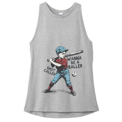 Wanna Be A Baller Shot Caller Retro Game Day Ladies PosiCharge Tri-Blend Wicking Tank