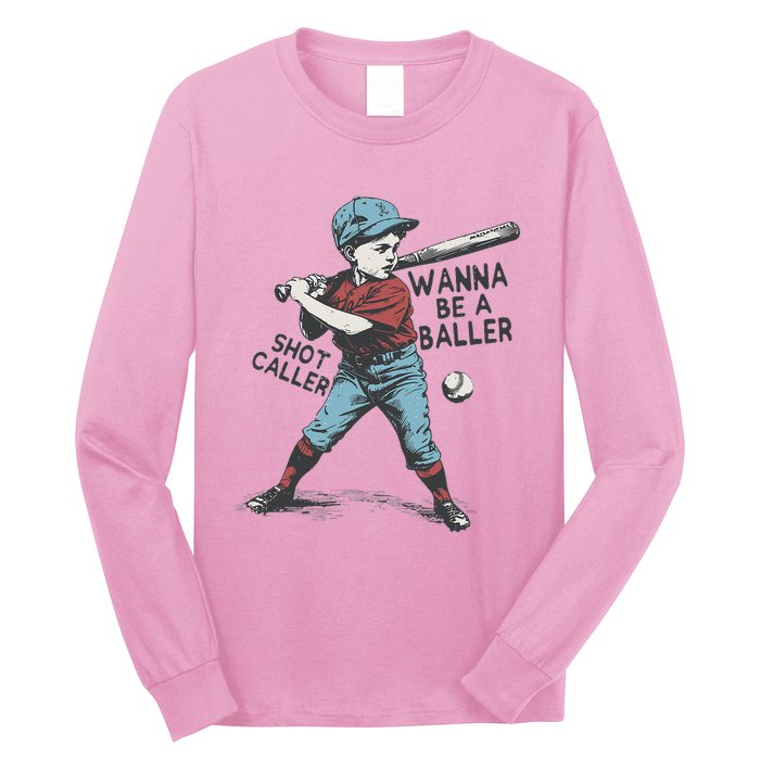 Wanna Be A Baller Shot Caller Retro Game Day Long Sleeve Shirt