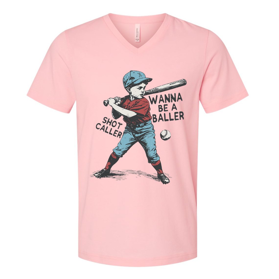 Wanna Be A Baller Shot Caller Retro Game Day V-Neck T-Shirt