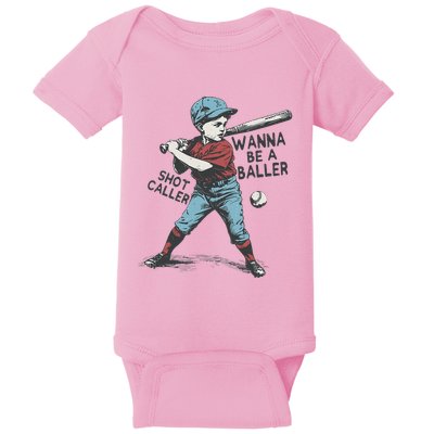 Wanna Be A Baller Shot Caller Retro Game Day Baby Bodysuit