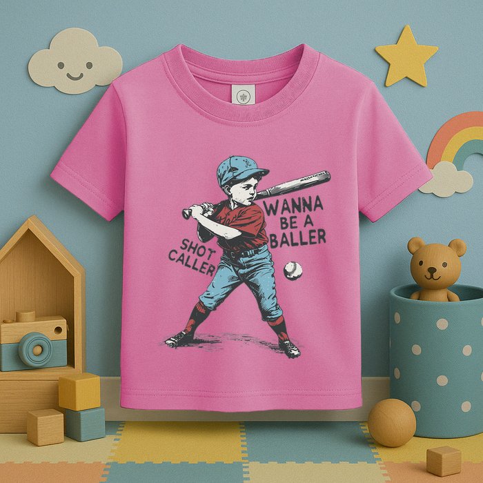 Wanna Be A Baller Shot Caller Retro Game Day Toddler T-Shirt
