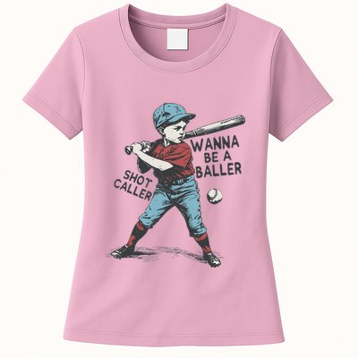 Wanna Be A Baller Shot Caller Retro Game Day Womens T-Shirt