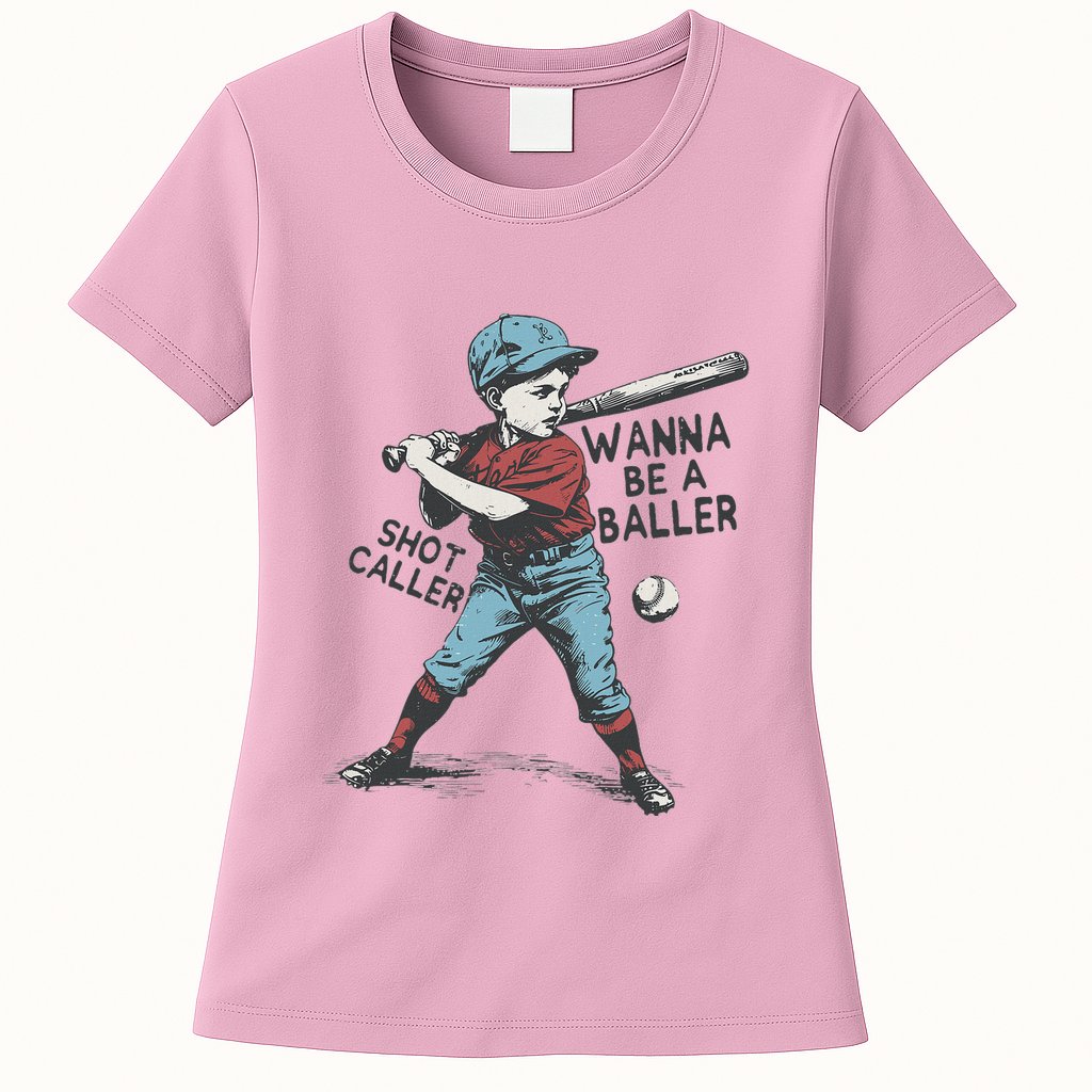Wanna Be A Baller Shot Caller Retro Game Day Womens T-Shirt