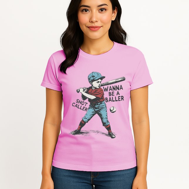Wanna Be A Baller Shot Caller Retro Game Day Womens T-Shirt