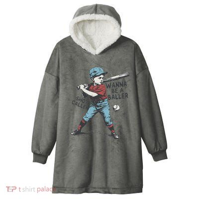Wanna Be A Baller Shot Caller Retro Game Day Hooded Wearable Blanket