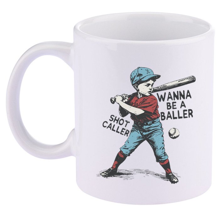 Wanna Be A Baller Shot Caller Retro Game Day 11oz C Handle Ceramic Mug