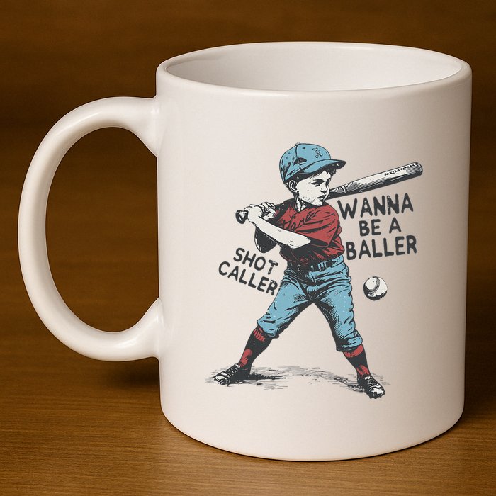 Wanna Be A Baller Shot Caller Retro Game Day 11oz C Handle Ceramic Mug