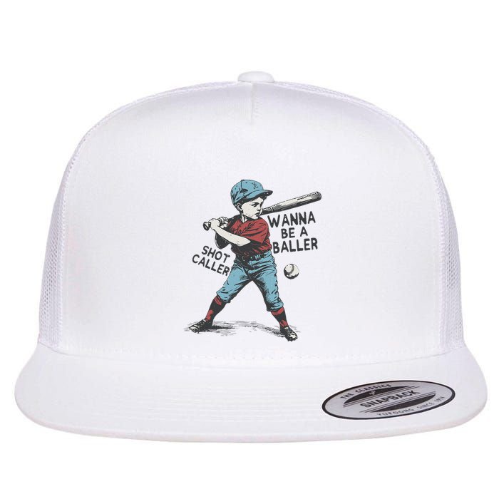 Wanna Be A Baller Shot Caller Retro Game Day Flat Bill Trucker Hat