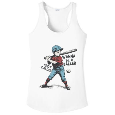 Wanna Be A Baller Shot Caller Retro Game Day Ladies PosiCharge Competitor Racerback Tank