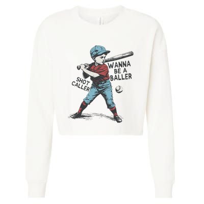Wanna Be A Baller Shot Caller Retro Game Day Cropped Pullover Crew