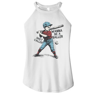 Wanna Be A Baller Shot Caller Retro Game Day Women's Perfect Tri Rocker Tank