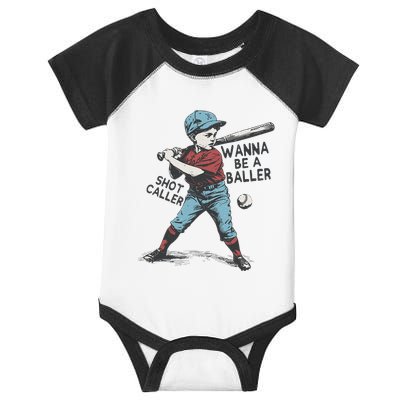 Wanna Be A Baller Shot Caller Retro Game Day Infant Baby Jersey Bodysuit