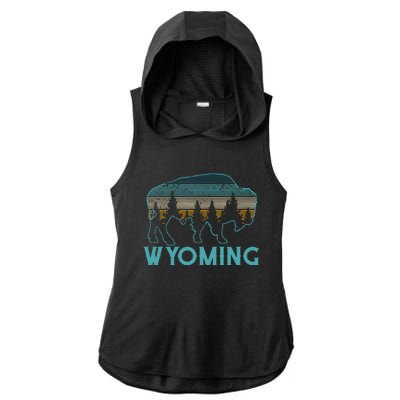 Wyoming Bison American Buffalo Vintage Souvenir Gift Ladies PosiCharge Tri-Blend Wicking Draft Hoodie Tank