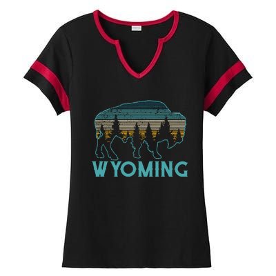 Wyoming Bison American Buffalo Vintage Souvenir Gift Ladies Halftime Notch Neck Tee