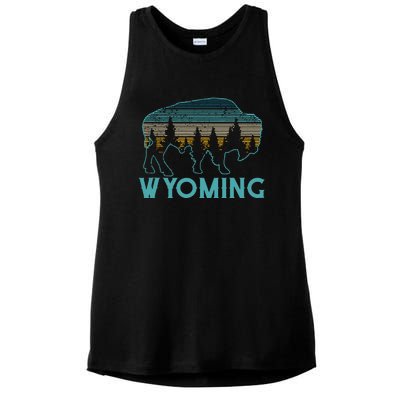 Wyoming Bison American Buffalo Vintage Souvenir Gift Ladies PosiCharge Tri-Blend Wicking Tank