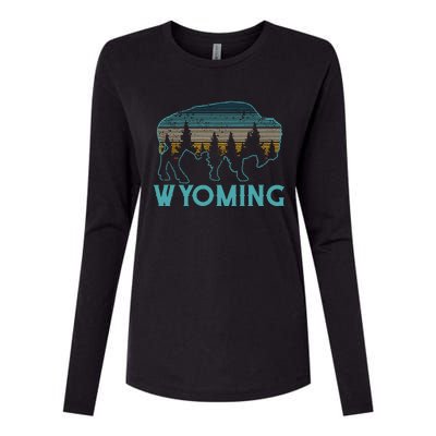 Wyoming Bison American Buffalo Vintage Souvenir Gift Womens Cotton Relaxed Long Sleeve T-Shirt