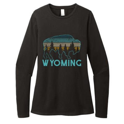 Wyoming Bison American Buffalo Vintage Souvenir Gift Womens CVC Long Sleeve Shirt