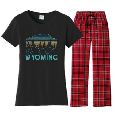 Wyoming Bison American Buffalo Vintage Souvenir Gift Women's Flannel Pajama Set