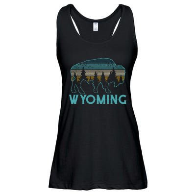 Wyoming Bison American Buffalo Vintage Souvenir Gift Ladies Essential Flowy Tank