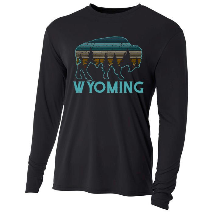 Wyoming Bison American Buffalo Vintage Souvenir Gift Cooling Performance Long Sleeve Crew