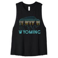 Wyoming Bison American Buffalo Vintage Souvenir Gift Women's Racerback Cropped Tank