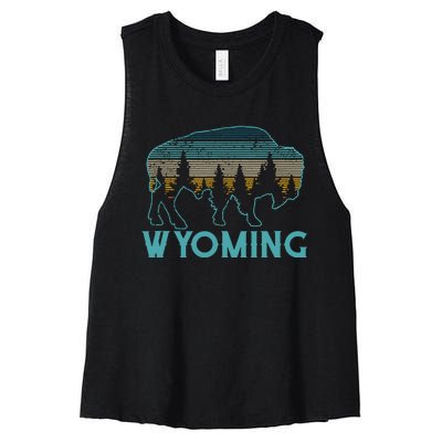 Wyoming Bison American Buffalo Vintage Souvenir Gift Women's Racerback Cropped Tank