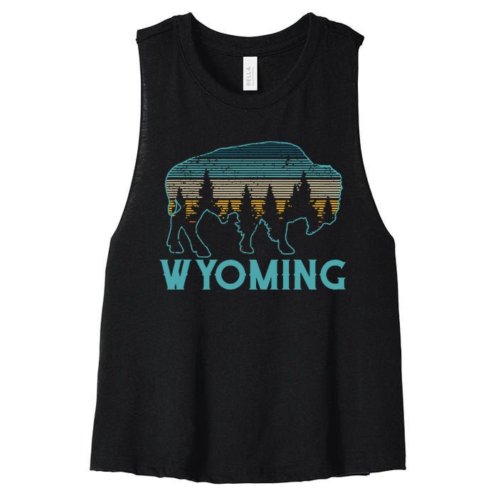 Wyoming Bison American Buffalo Vintage Souvenir Gift Women's Racerback Cropped Tank