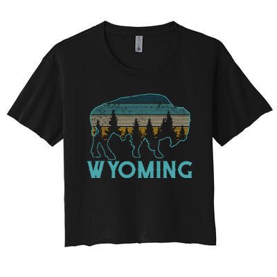 Wyoming Bison American Buffalo Vintage Souvenir Gift Women's Crop Top Tee